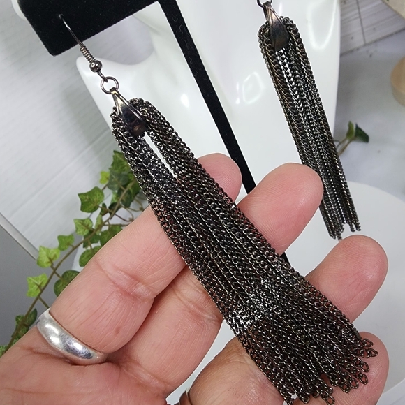 Bronze Long Multi Chain Tassel Style Earrings - Picture 3 of 8
